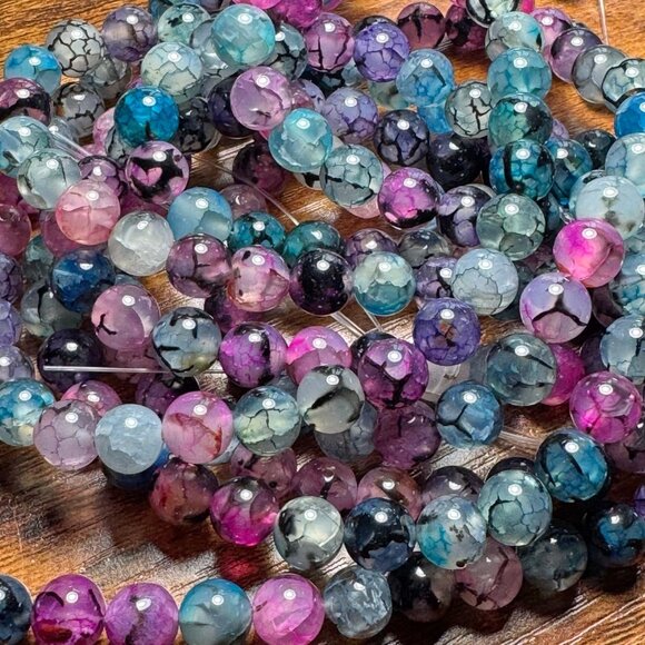 8mm Galaxy Dragons Vein Agate Bead Strand - Picture 3 of 3